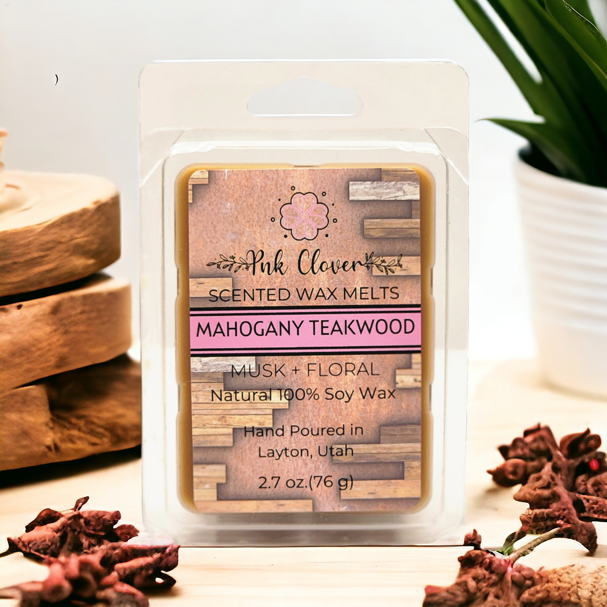 Mahogany Teakwood - Wax Melt by Pnk Clover | Mahogany Teakwood Wax Melts | Luxurious Wood Scent | Soy Wax Melt