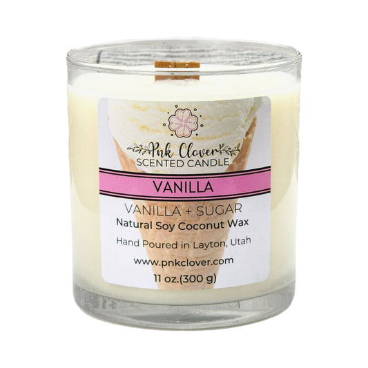 Vanilla - Candles by Pnk Clover | Vanilla Bean Scented Candle | Cozy Night In - 11oz Soy Coconut Wax - Pnk Clover