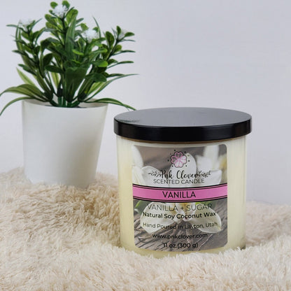 Vanilla - Candles by Pnk Clover | Vanilla Bean Scented Candle | Cozy Night In - 11oz Soy Coconut Wax - Pnk Clover