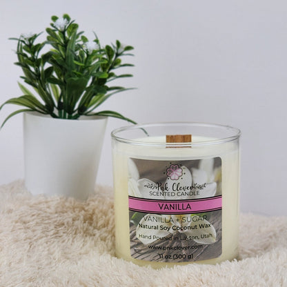 Vanilla - Candles by Pnk Clover | Vanilla Bean Scented Candle | Cozy Night In - 11oz Soy Coconut Wax - Pnk Clover