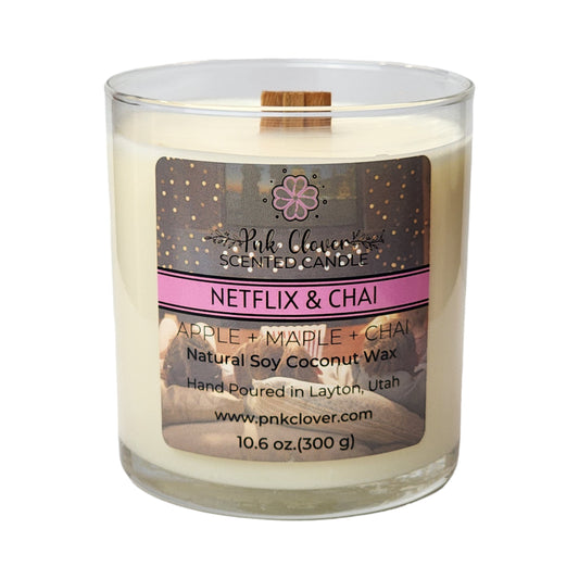 Netflix & Chai - Candles by Pnk Clover | Netflix & Chai Scented Candle | Cozy Ambiance - Soy Coconut Wax - Pnk Clover