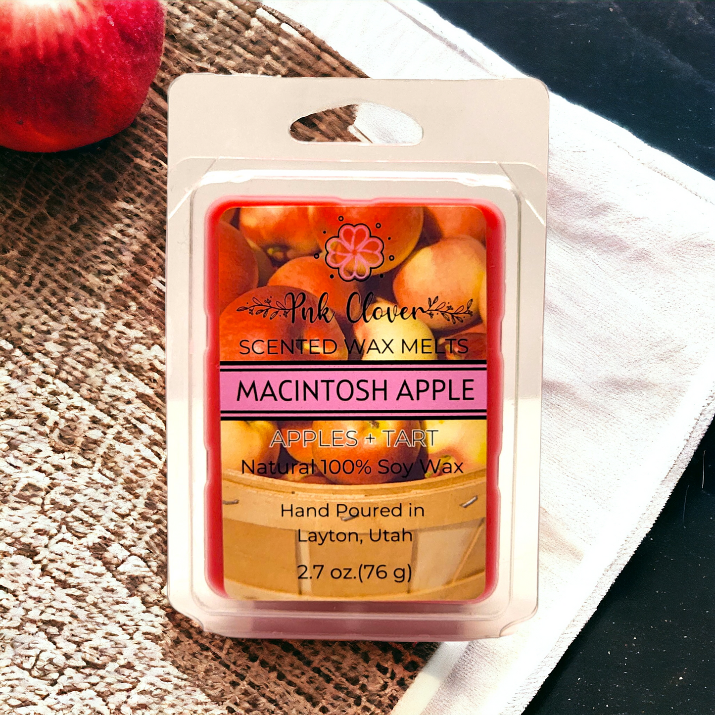 Macintosh Apple - Wax Melt by Pnk Clover | Macintosh Apple Wax Melts | Crisp Apple Orchard Scent | Soy Wax