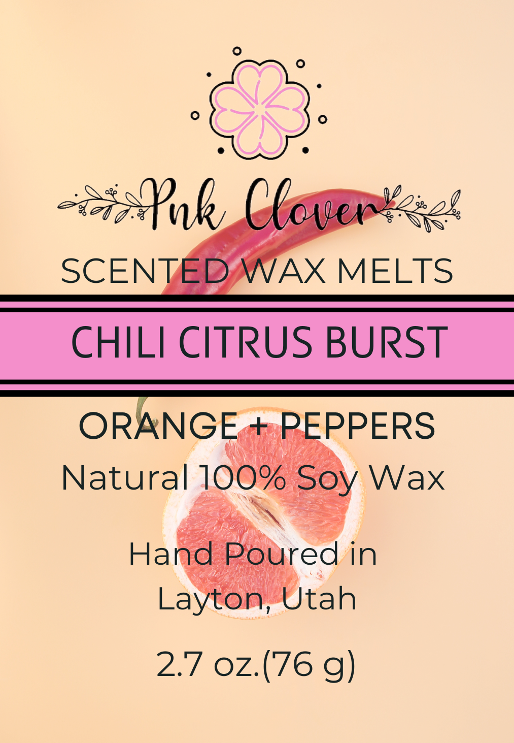 Chili Citrus Burst - Wax Melt by Pnk Clover | Illuminate Your Space with Sweet Orange and Chili Glow in the Dark Wax Melts