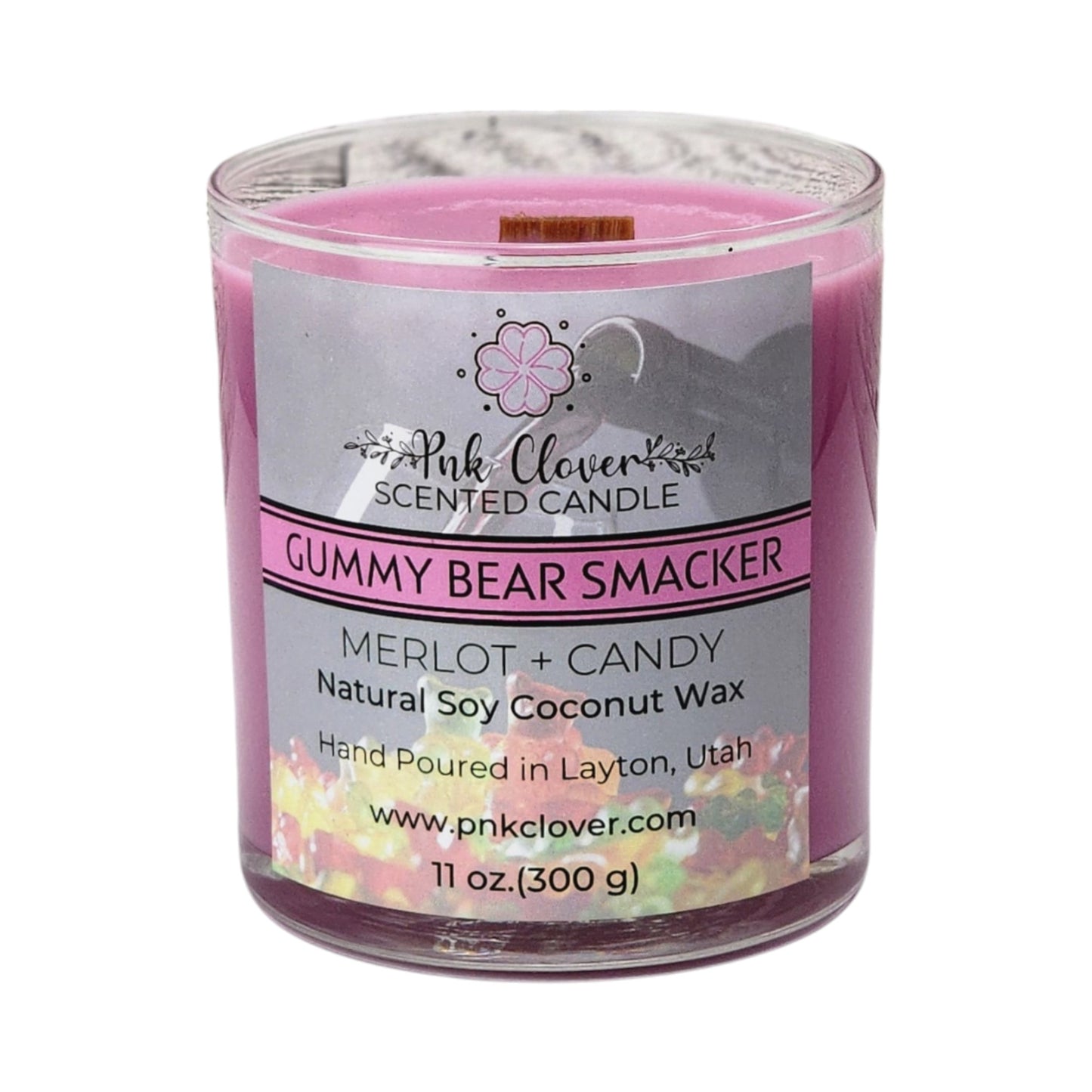 Gummy Bear Smacker - Candles by Pnk Clover | Gummy Bear Smacker Scented Candle | Playful Vibe for Your Home - 11oz Clear Glass Jar - Pnk Clover