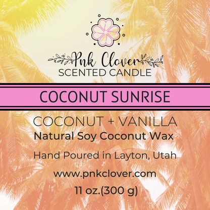 Coconut Sunrise - Candles by Pnk Clover | Coconut Sunrise Scented Candle | Embrace the Tropical Vibe - 11oz Glass Jar - Pnk Clover