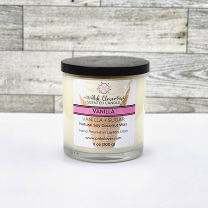 Vanilla - Candles by Pnk Clover | Vanilla Bean Scented Candle | Cozy Night In - 11oz Soy Coconut Wax - Pnk Clover