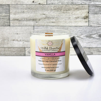 Vanilla - Candles by Pnk Clover | Vanilla Bean Scented Candle | Cozy Night In - 11oz Soy Coconut Wax - Pnk Clover