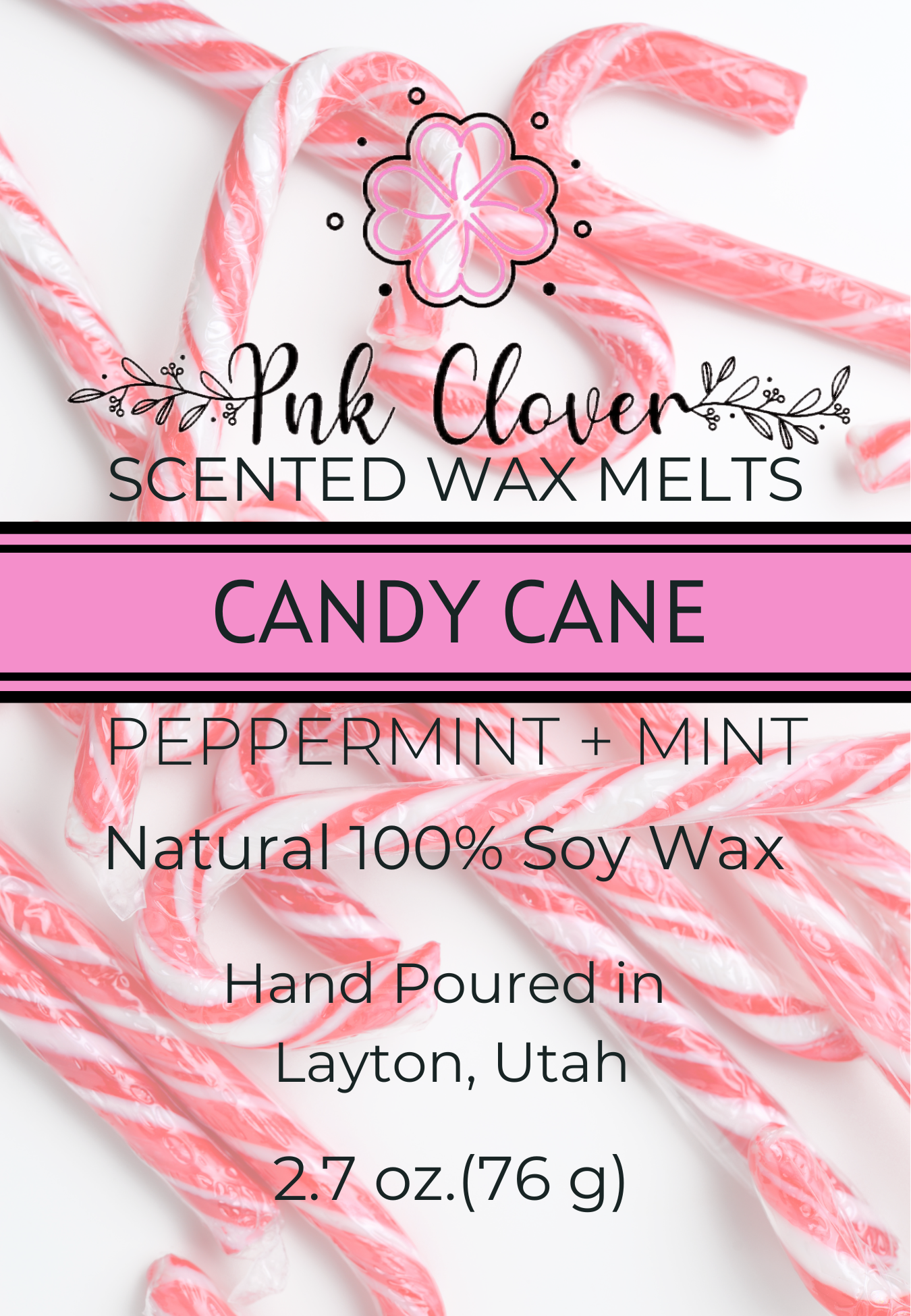 Candy Cane - Wax Melt by Pnk Clover | Experience the Festive Aroma of Candy Cane - Wax Melt