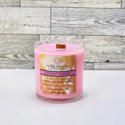 Coconut Sunrise - Candles by Pnk Clover | Coconut Sunrise Scented Candle | Embrace the Tropical Vibe - 11oz Glass Jar - Pnk Clover